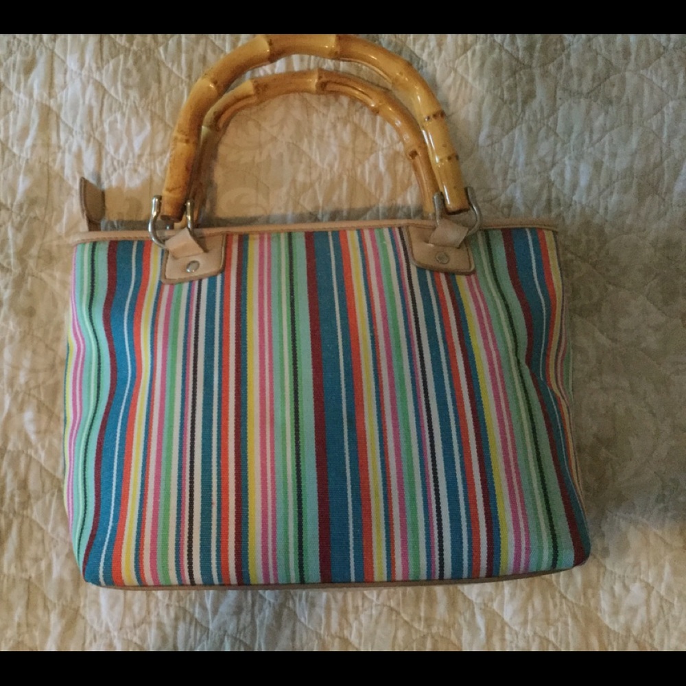 Relic Bamboo Handle Canvas Multicolored Handbag - image 3